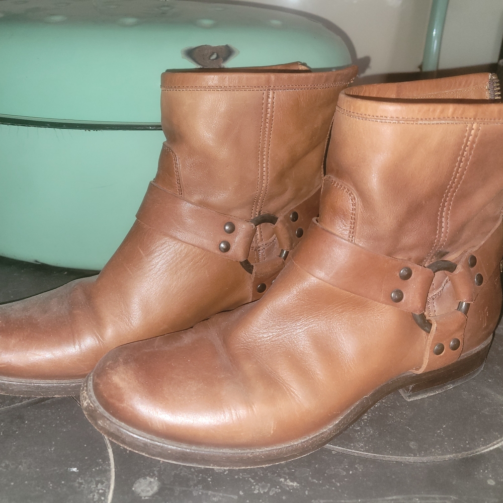 Frye Cognac Leather Ankle Boots